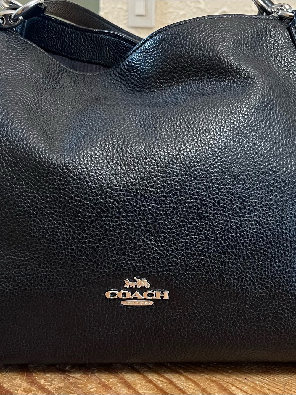 Coach Black Hallie Pebbled Leather Shoulder Bag with Silver Hardware - Picture 2 of 10